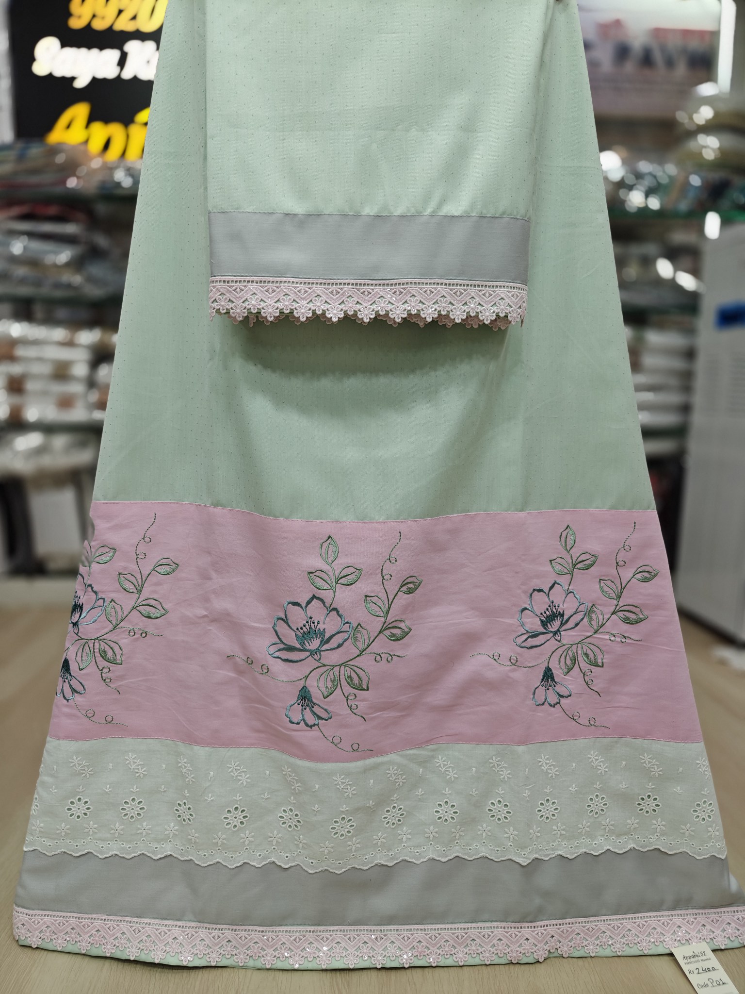  Green Self Print, Embroidered Belt Rida  